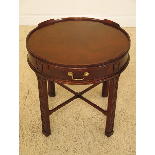 Baker Round Chippendale Mahogany 1 Drawer End Table | Chairish