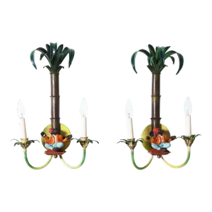 Pair of Italian Tole Wall Sconces With Monkeys