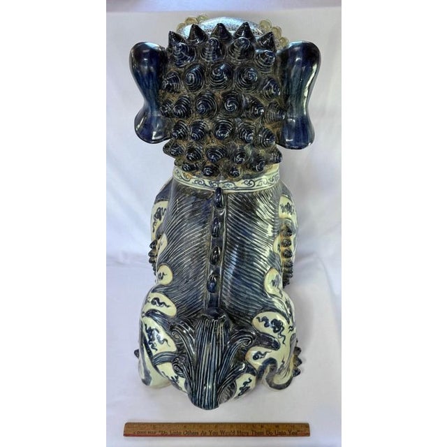 24" Nanking Blue White Porcelain Chinese Temple Guardian Lion Foo Dog Sheshi, Canonbury For Sale - Image 9 of 16