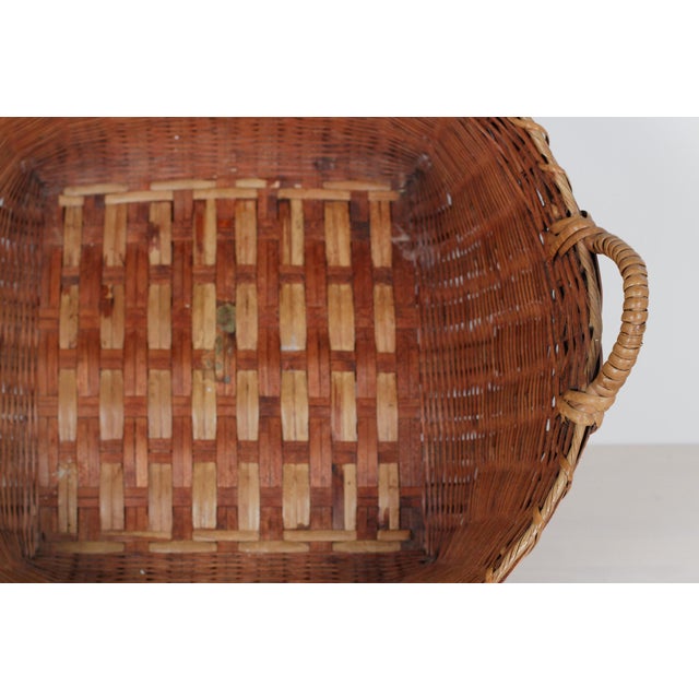 Mid-Century Chinese Large Bamboo & Rattan Woven Basket With Handles For Sale - Image 11 of 15