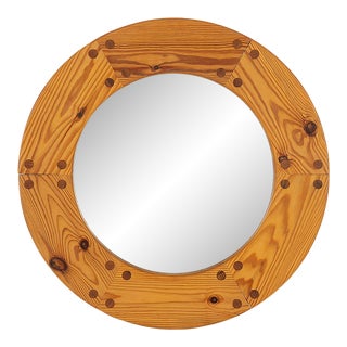 1960s Circular Swedish Pine Mirror by Uno Kristiansson For Sale
