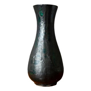 Vintage Black and Green Glazed Studio Pottery Stoneware Vase, 1960s For Sale