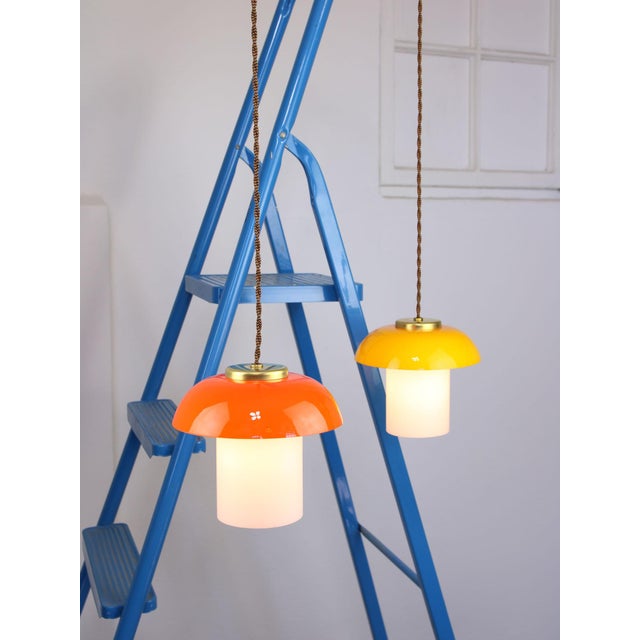 Mid-Century Glass and Brass Mushroom Pendant Lamps, Set of 3 For Sale - Image 14 of 17