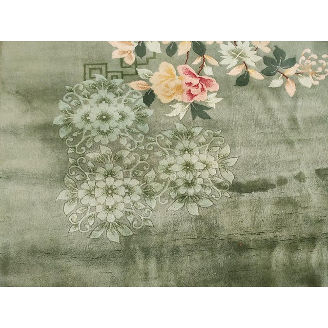 1930s Green Floral Antique Chinese Art Deco Rug 9' X 12' Handknotted Wool Carpet For Sale In New York - Image 6 of 6