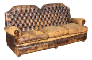 Mid 20th Century Vintage Brown Leather Three Seat Chesterfield Sofa