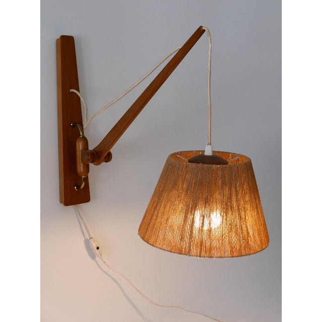 Mid-Century Modern Swing Teak & Sisal Wall Light, Denmark, 1960s For Sale - Image 10 of 18