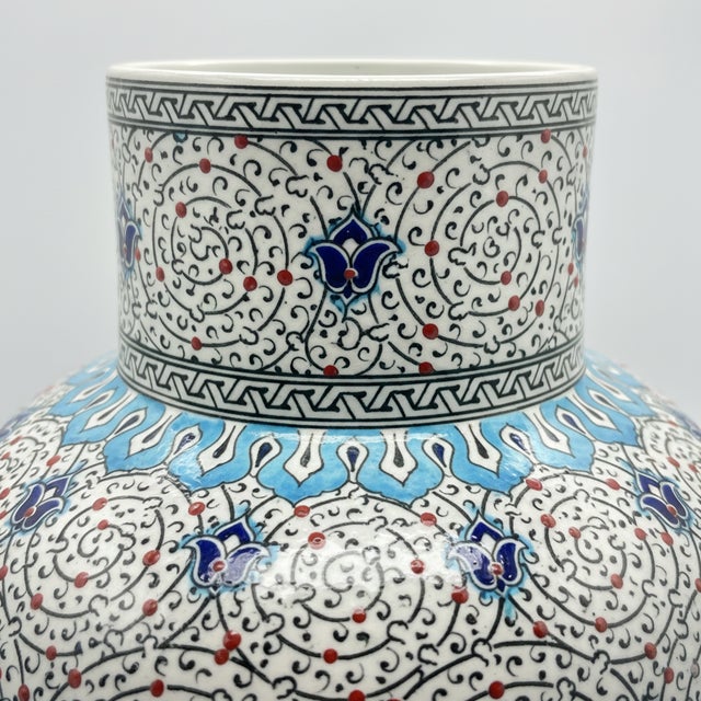 Turkish Handmade Ceramic Large Iznik Vase Monumental Size Golden Horn (Halic) Style Scroll Pattern For Sale - Image 3 of 6