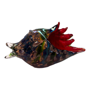 Murano Style Hand Blown Art Glass Conch Shell Bowl With Red Lip Coffee Book Topper