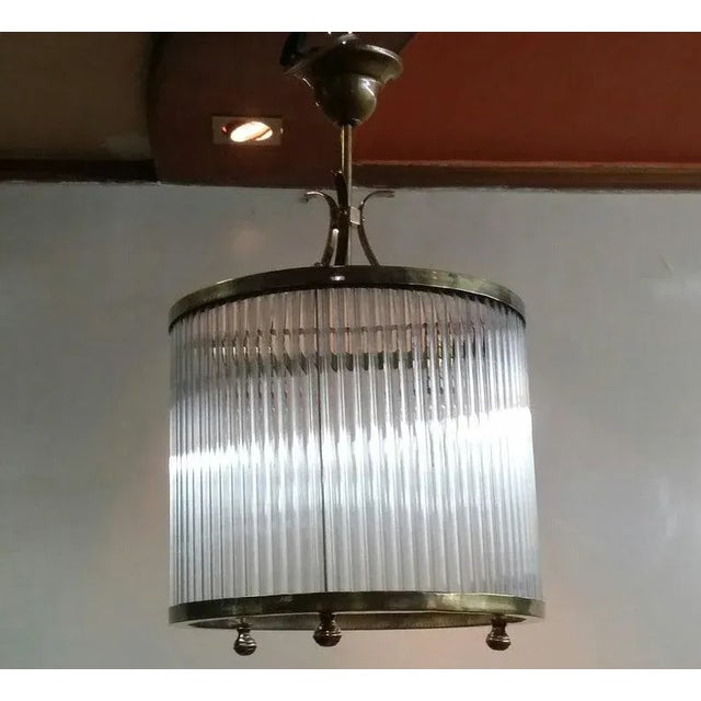 1940s Art Deco Skyscraper Brass & Glass Rod Ship Light Chandelier For Sale - Image 6 of 6