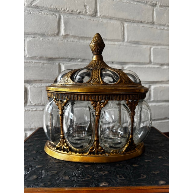 Brass Mid 20th Century Solid Brass & Hand Blown Bubble Glass Lidded Dome Apothecary Jar For Sale - Image 8 of 8