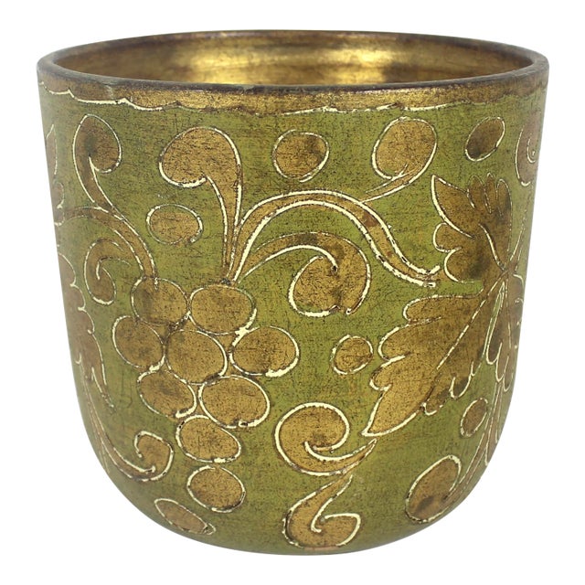 Vintage Italian Florentine Gilded Terracotta Planter Cachepot For Sale