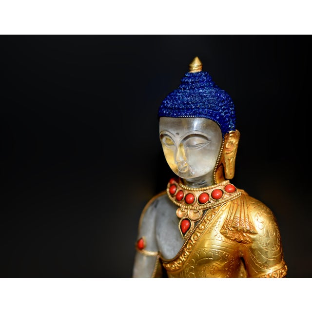 Gold Late 20th Century Natural Rock Crystal Gilt Bronze Buddha Nepal Authenticity Seal For Sale - Image 8 of 18