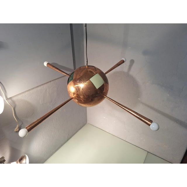 Chandelier in Copper Brass and Colored Glass 4 Copper Cones For Sale - Image 11 of 18