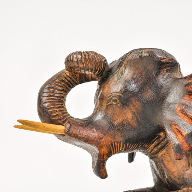 Vintage Thai Hand Carved Elephant Taper Candle Holder For Sale - Image 11 of 13