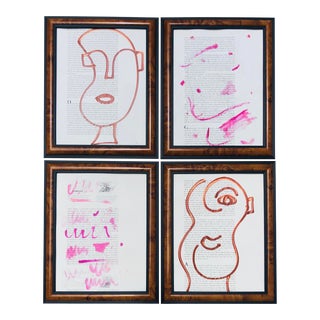 Pink and Brown Abstract Paintings by Virginia Chamlee - Set of Four For Sale