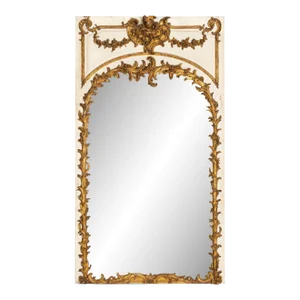 19th Century French Rococo Louis XV Carved Giltwood Trumeau Mirror, 80” H