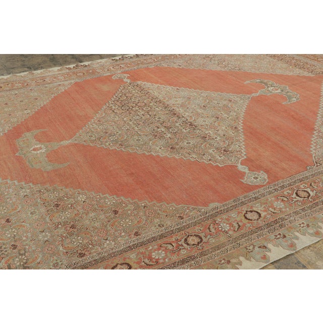 Rug & Kilim Antique Persian Bidjar Rug With Diamond Medallion in Rust & Beige - Rug & Kilim For Sale - Image 4 of 7