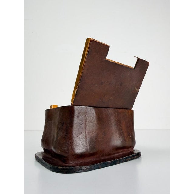 Vintage Italian Leather and Gilt Aluminum Cigarette Dispenser Box in the style of Jacques Adnet, 1950s For Sale - Image 12 of 18