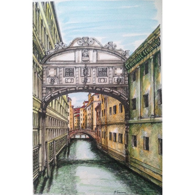 Carmelo Linciano, Bridge of Sighs, Venice, Watercolor on Lithograph, 1995 For Sale - Image 7 of 7