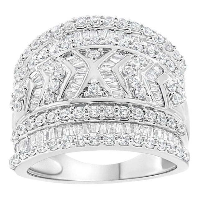 .925 Sterling Silver 2.0 Cttw Diamond Edge Multi-Row Ring Band ( J-K Color, I3 Clarity) - Ring - Size 5 For Sale