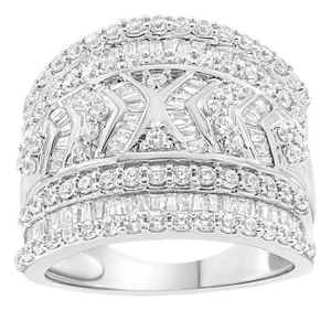 .925 Sterling Silver 2.0 Cttw Diamond Edge Multi-Row Ring Band ( J-K Color, I3 Clarity) - Ring - Size 5