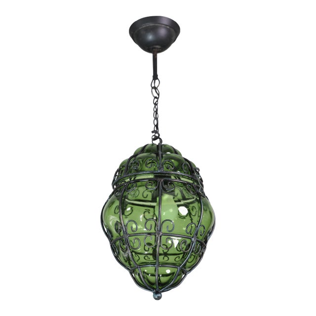 1970s Wonderful Green Colour Venetian Lantern, Attributed to Seguso Murano Glass For Sale