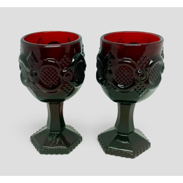 American Vintage Avon 1876 Cape Cod Ruby Red Collection 4 1/2” Wine Glasses - A Pair For Sale - Image 3 of 11