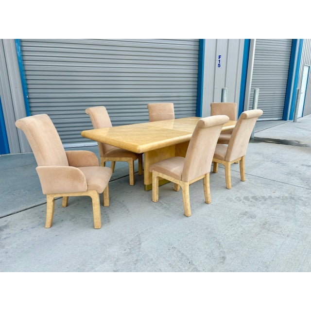 1970s Mid Century Faux Burl Wood Dining Room Set of 7 For Sale - Image 4 of 12