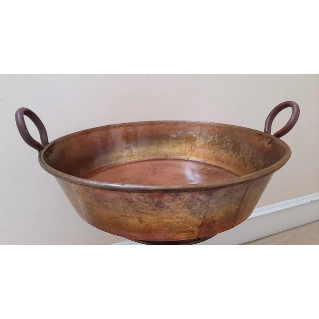 French Hand Hammered French Copper XXXL Pan Brass Handles For Sale - Image 3 of 17