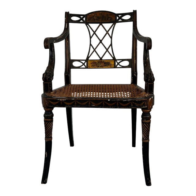 Antique Early 19th Century English Regency Period Ebonized Arm Chair Circa 1810 For Sale