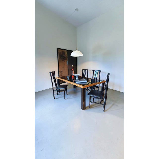 1970s Dining Table in Glass and Black Lacquered Wood and Maple attributed to Pierre Cardin for Roche Bobois, 1970s For Sale - Image 5 of 9