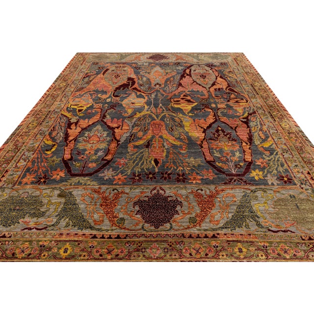 Gray Modern Bidjar-Style Wool Rug — Vibrant Colors, Dense Weave, Timeless Symmetry For Sale - Image 8 of 10