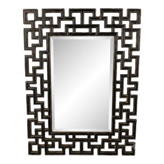 Greek Key / Labyrinth Inspired Large Geometric Wall Mirror – Black & Gold - Global Eclectic, Palm Beach Regency - 34.5” X 45” See Pics! For Sale