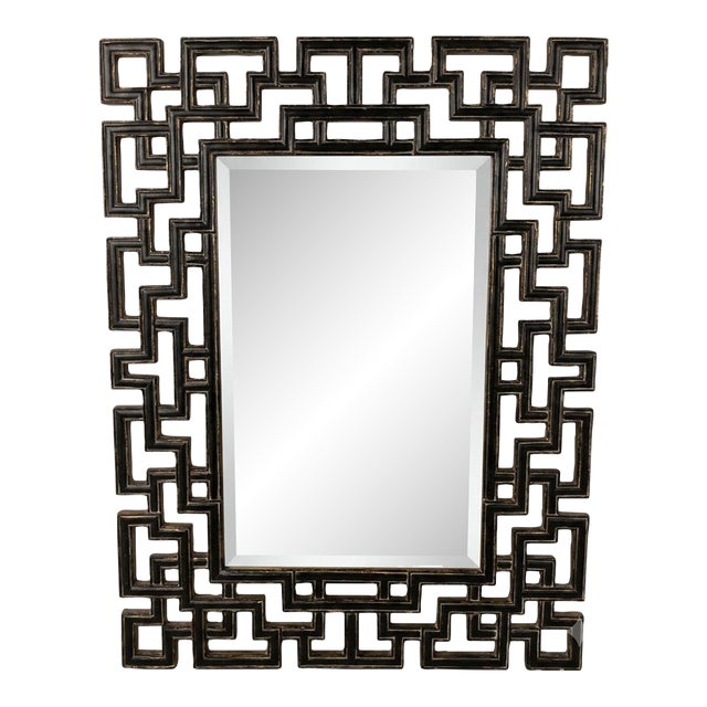Greek Key / Labyrinth Inspired Large Geometric Wall Mirror – Black & Gold - Global Eclectic, Palm Beach Regency - 34.5” X 45” See Pics! For Sale