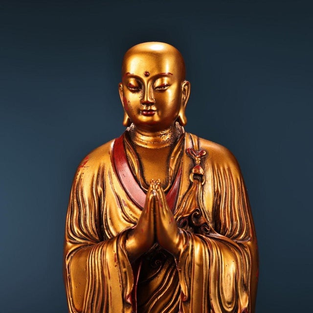 Bronze Late 20th Century Set of 3 Gilt Bronze Figures of Shakyamuni Buddha and Disciples For Sale - Image 8 of 9