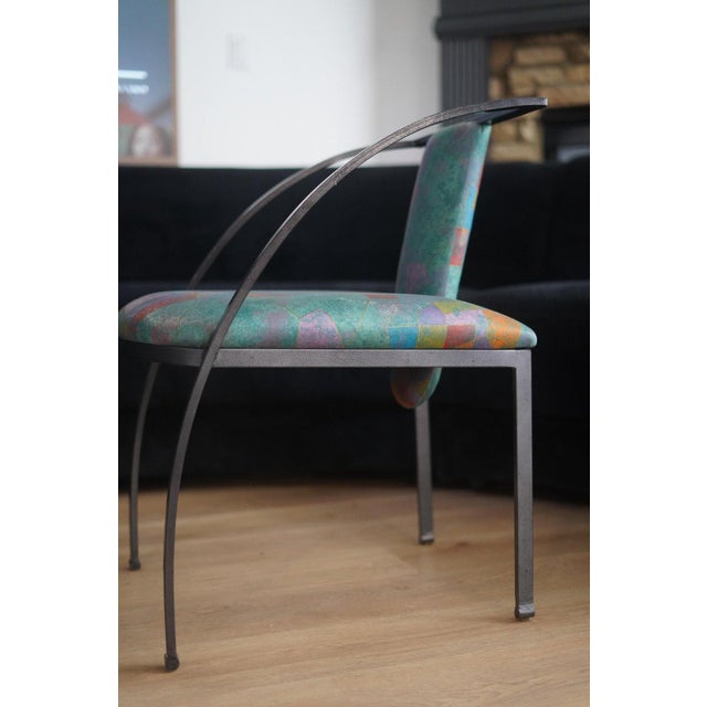 Postmodern Vintage Postmodern Sculptural Chairs | Black Metal, Geometric Upholstery, Memphis Style For Sale - Image 3 of 6