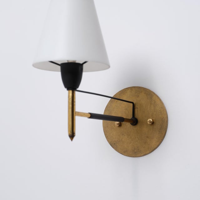 Italian Brass and Opaline Glass Wall Sconces, 1950s, Set of 2 For Sale - Image 12 of 13