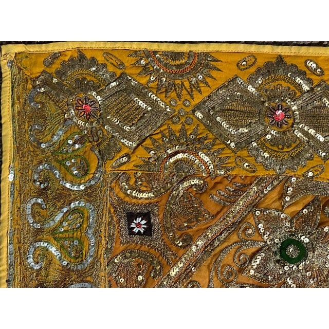 Indian Exquisite Ornate Vintage Indian Hand Embroidered Beaded Silk Bed Throw Tapestry For Sale - Image 3 of 7