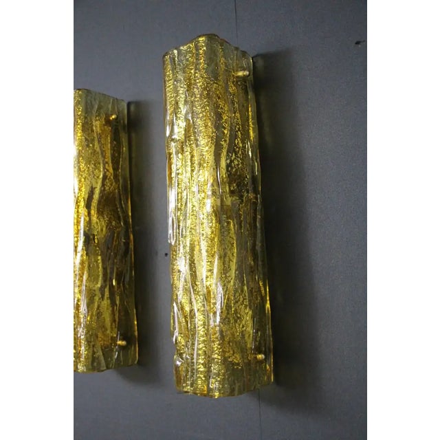 Gold Golden Square Murano Glass Sconces in the style of Mazzega, 1980s, Set of 2 For Sale - Image 8 of 16
