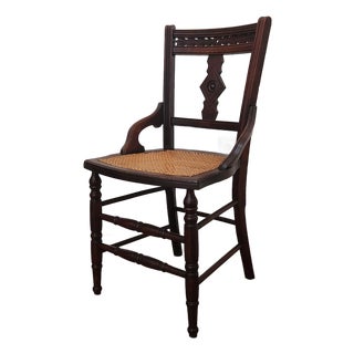 Antique Eastlake Victorian Side or Desk Chair With Caned Seat For Sale