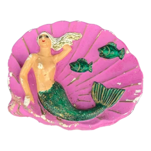 Mid 20th Century Pink Mermaid Chalkware Ashtray or Catchall