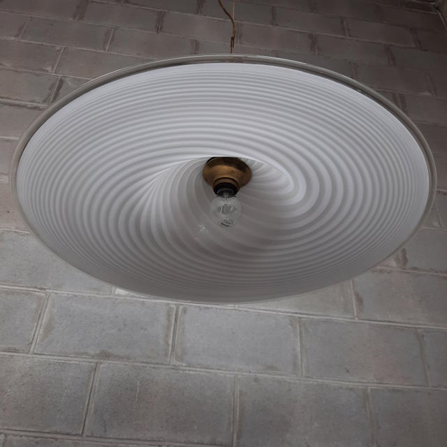 Modern White Swirl Spiral Murano Glass Pendant, 1960s For Sale - Image 10 of 15