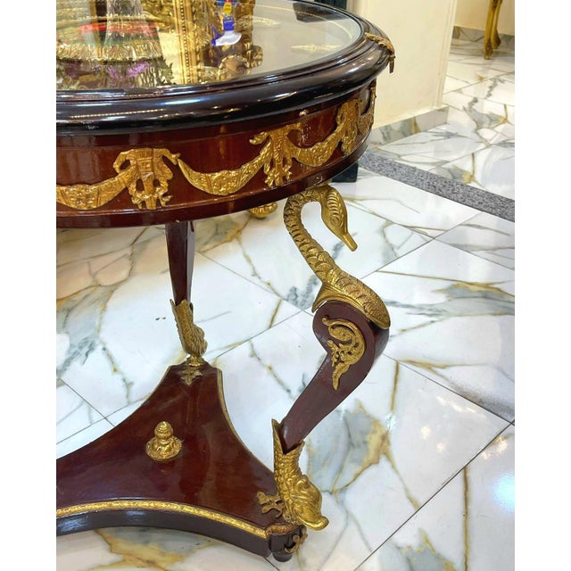 1990s French Style Wood Side Table With Glass Top, Gold Leaf Details For Sale In Miami - Image 6 of 6