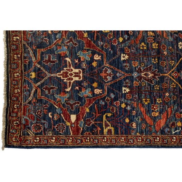 Modern Modern Bidjar Style Handmade Wool Runner in Blue With Allover Motif For Sale - Image 3 of 8