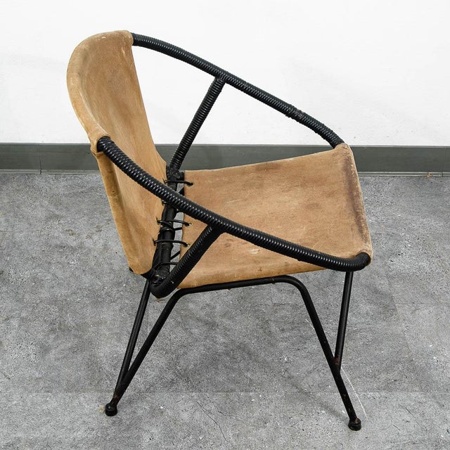 Mid Century Danish Modern Side Chair Round Ole Attributed to Erik Jorgensen Tan Suede Black For Sale In Sacramento - Image 6 of 12