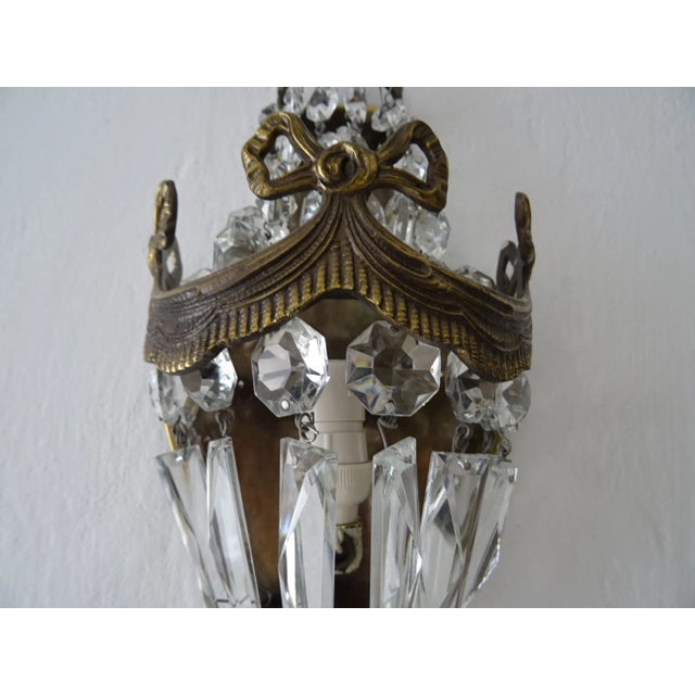 French Bronze Crystal Prisms Empire Sconces, Circa 1930 For Sale - Image 10 of 11