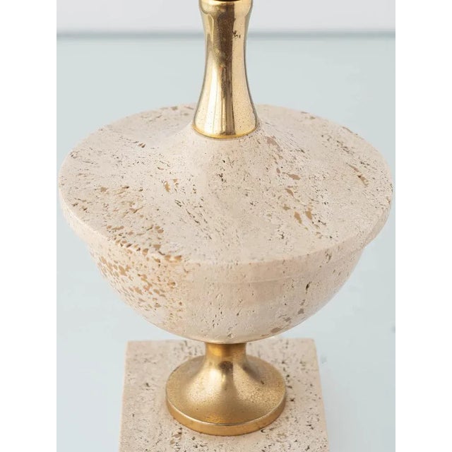 Mid-Century Italian Travertine and Brass Table Lamp attributed to Philippe Barbier, 1970s For Sale - Image 6 of 18