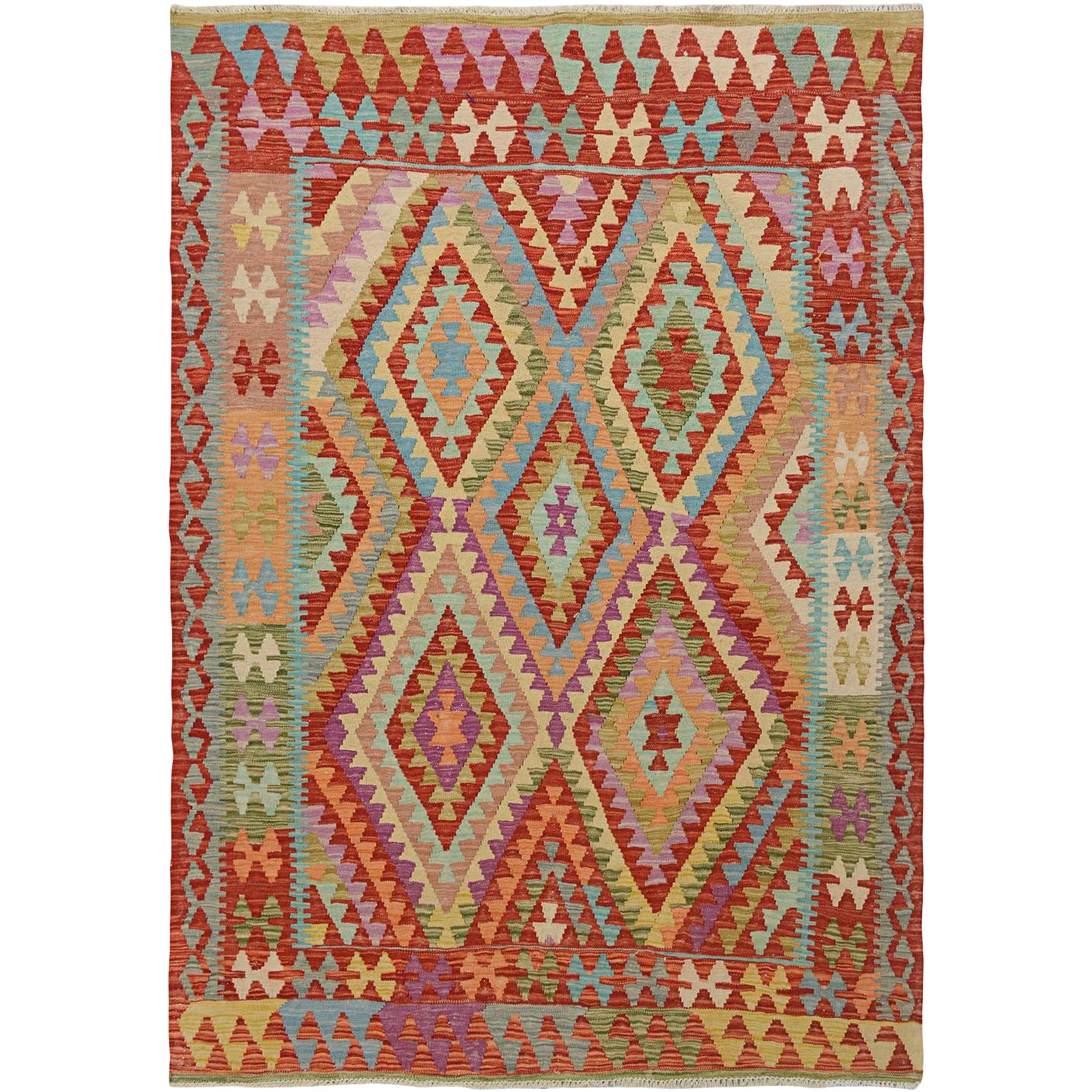 Hand Knotted Traditional Design Wool Uzbek Rug. 5'1