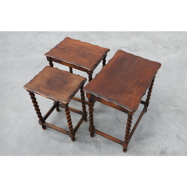 Antique Oak Barley Twist Nesting Tables, England, 1900, Set of 3 For Sale - Image 12 of 18