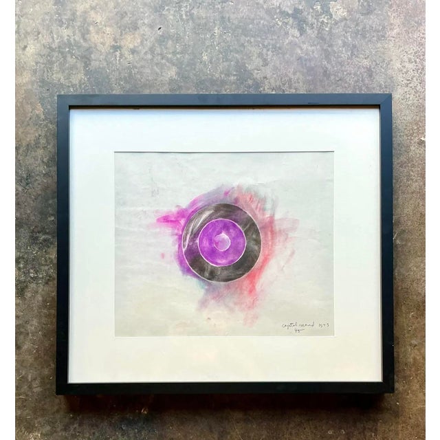 This striking set of two original abstract artworks on paper explores the hypnotic beauty of circular form and saturated...